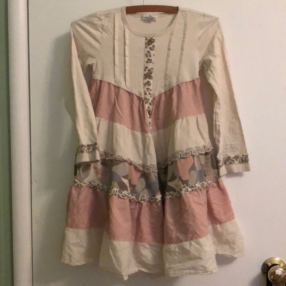 Naartjie Tan pink ruffle Button cotton Dress XXL 8